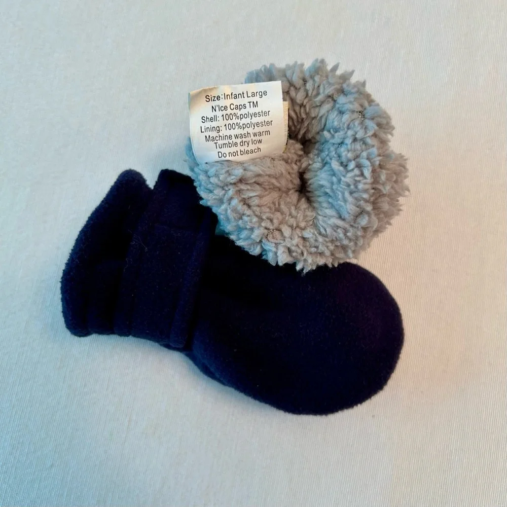 Baby 6M+ Easy On No Thumbs Sherpa Lined Fleece Mittens 2 Pairs Black Navy Blue